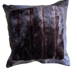 Luxury Faux Fur & Leather Pillow Cover 20x20 | Cabin Chic Lodge Decor